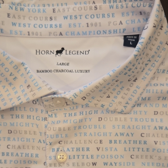 HTF! Horn Legend Bamboo Charcoal Luxury Golf Polo Blue/White Size Large SHOW OFF - Picture 3 of 13